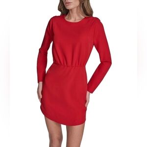 BCBG Red Stretch Crepe Long Sleeve Shoulder Pad A-Line Mini Dress Size US 4